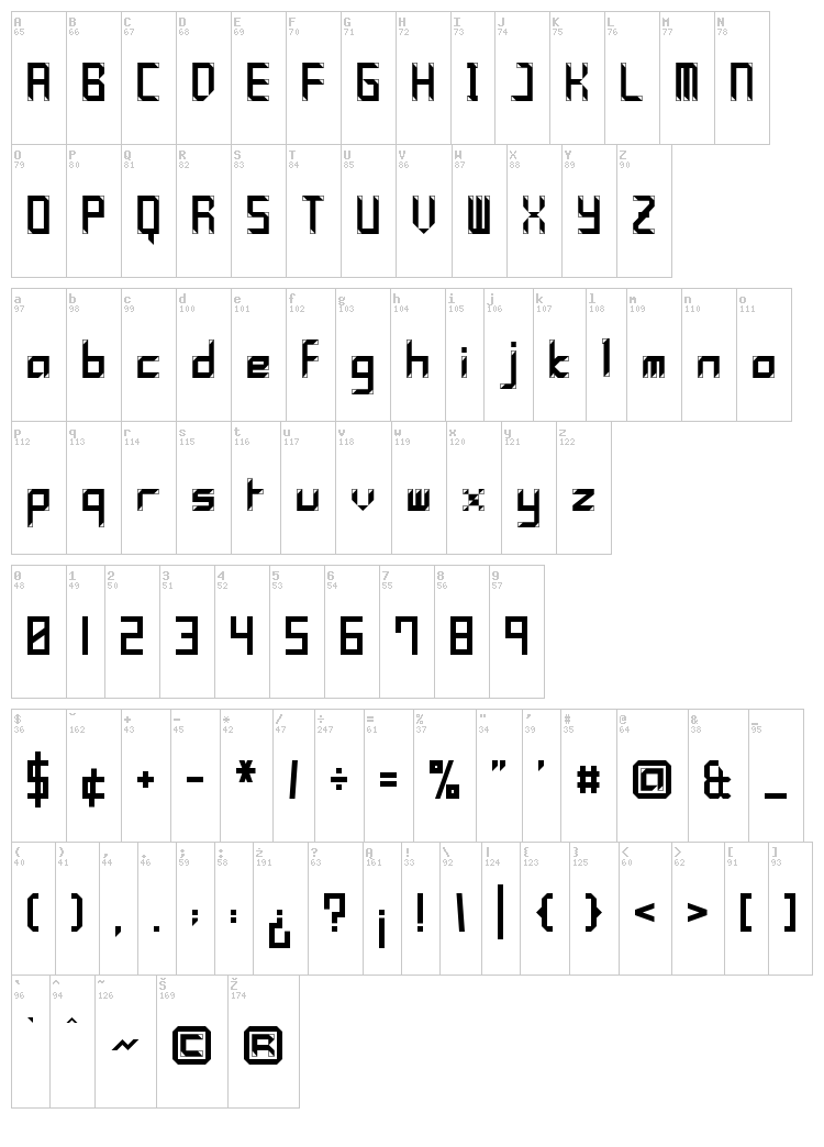 Ylee Polymnia Framed font map